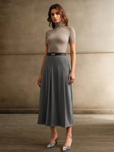 Anewsta Merlot Grey Waist Belt A-Line Skirt For Women